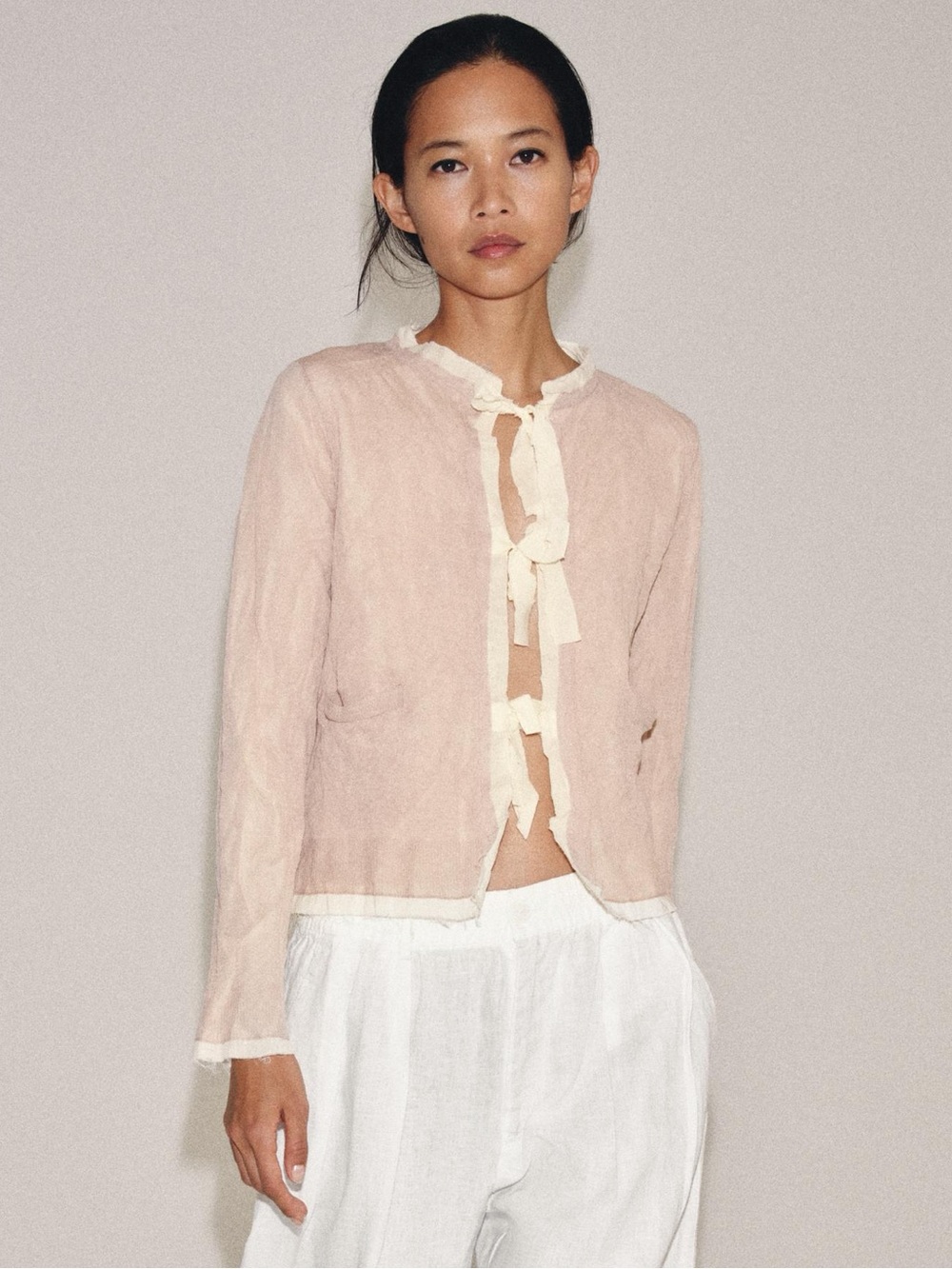 NWT Zara Woman COMBINATION KNIT JACKET WITH BOWS Top Size M Medium